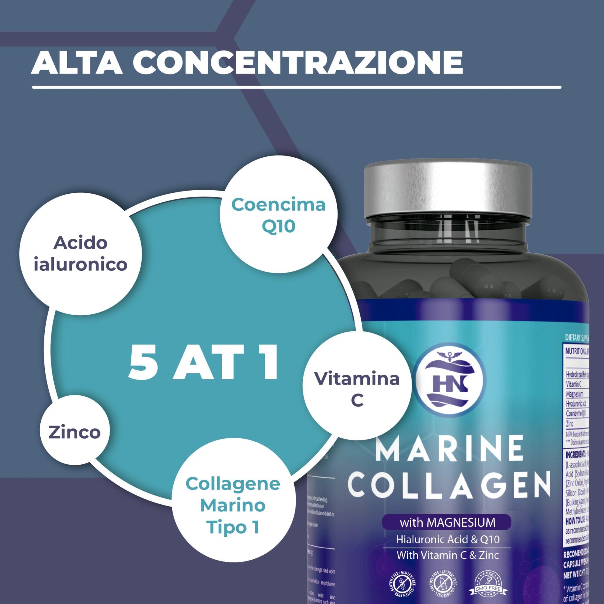 Colageno Marino Con Acido Hialuronico Con Vitamina C - 120 Capsulas - Para Articulaciones, Huesos, Piel, Cabello_2