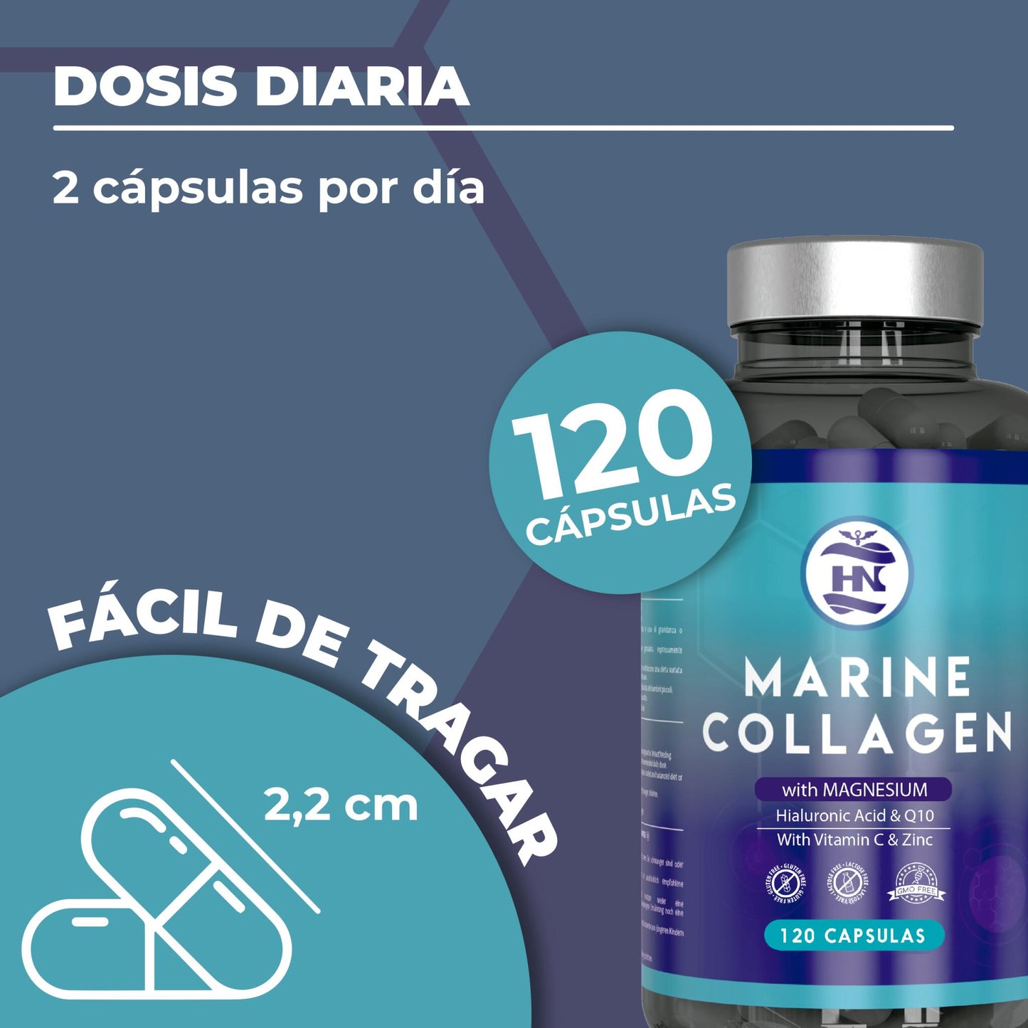 Colageno Marino Con Acido Hialuronico Con Vitamina C - 120 Capsulas - Para Articulaciones, Huesos, Piel, Cabello_5