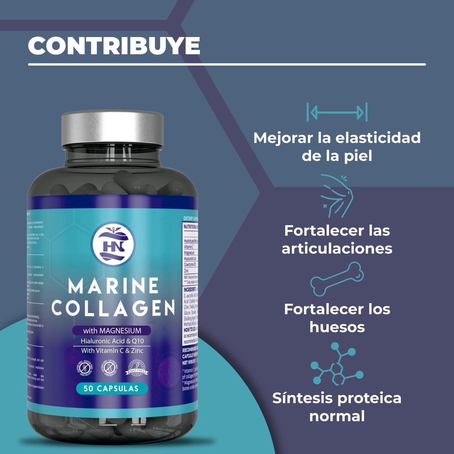 Colageno Marino Con Acido Hialuronico Con Vitamina C - 50 Capsulas - Para Articulaciones, Huesos, Piel, Cabello_1