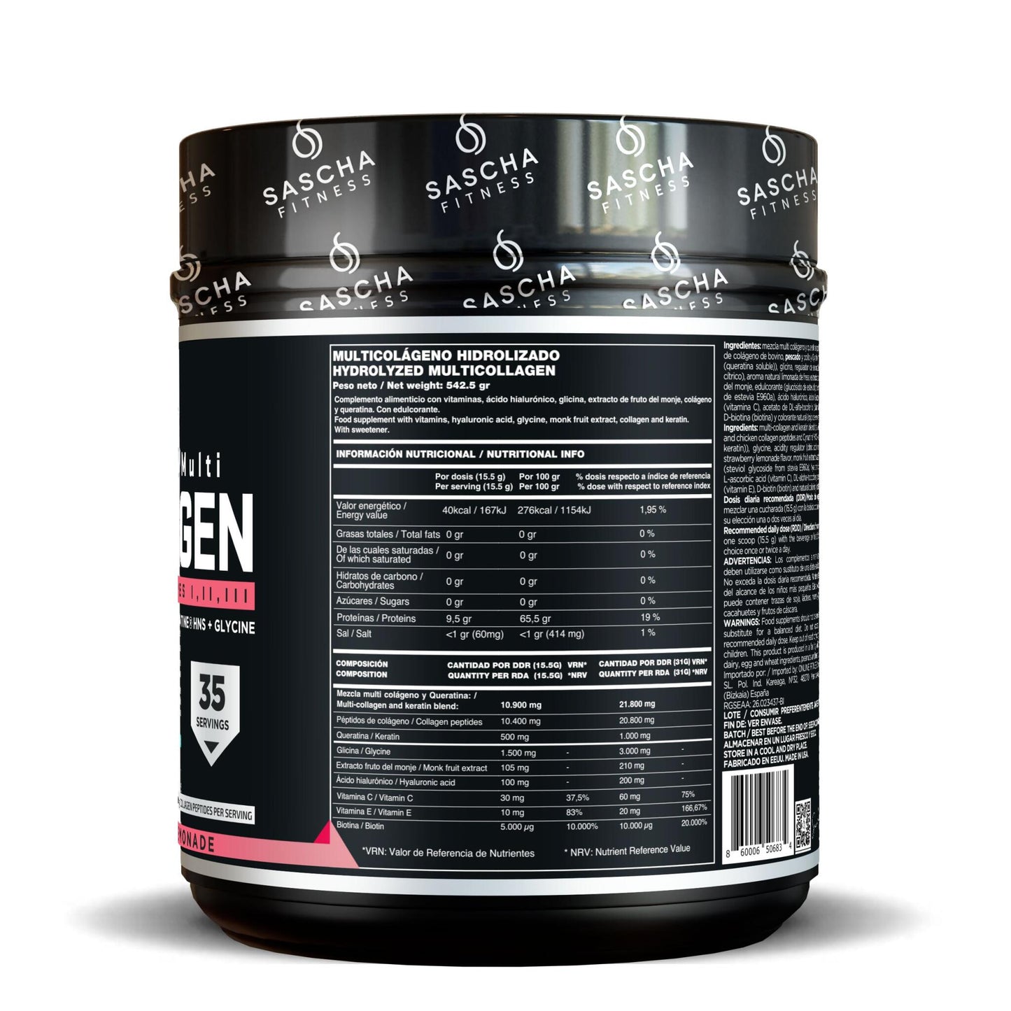 Colágeno Multi Hidrolizado Sabor Limonada De Fresa - Sascha Fitness España_1