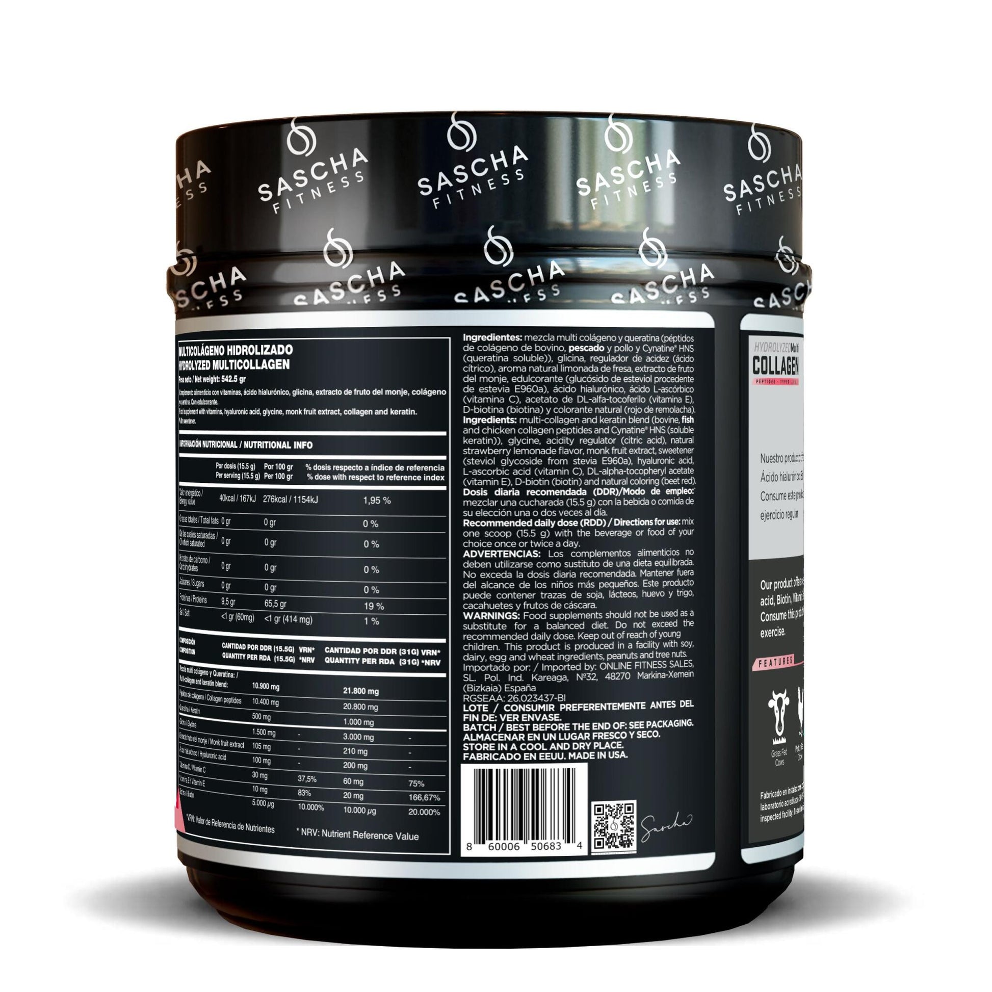 Colágeno Multi Hidrolizado Sabor Limonada De Fresa - Sascha Fitness España_3