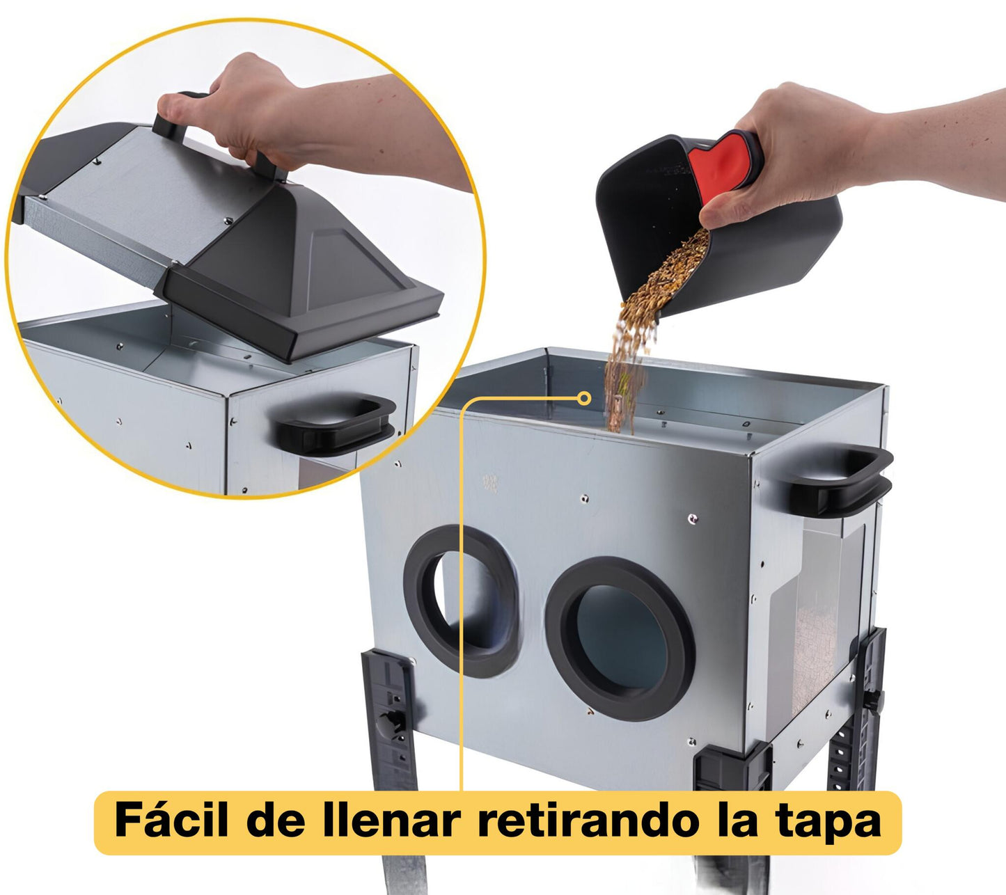 Comedero Para Gallinas Robust® | Tolva Antidesperdicio De Acero Galvanizado Para Exterior | Altura Regulable (12kg)_3