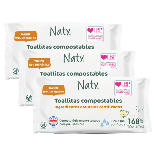 Pack 3 Paquetes de Toallitas compostables Naty 168 uds