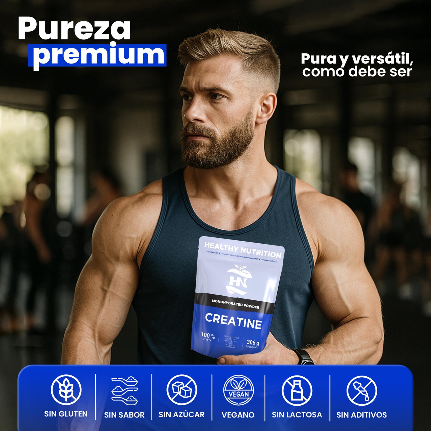 Creatina Monohidrato En Polvo 306g (90 Dosis) - Creatina Pura Sin Sabor - Suplemento Deportivo Para Masa Muscular_1