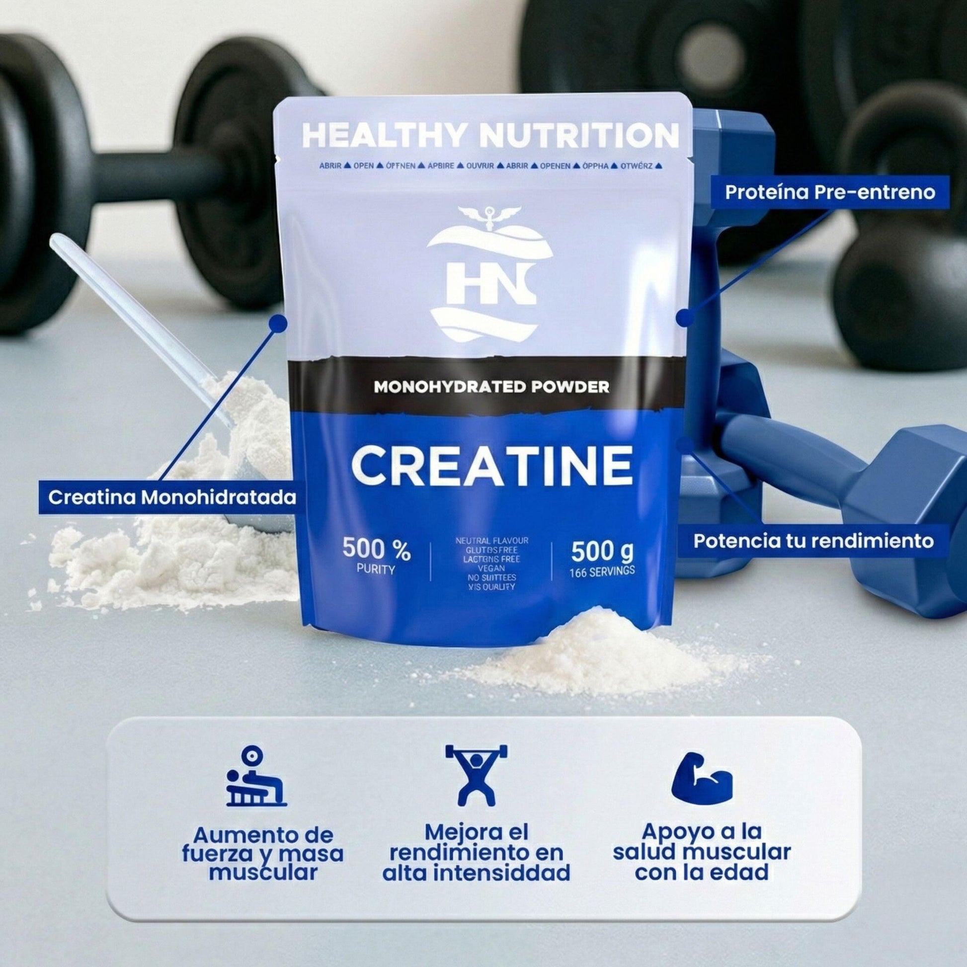 Creatina Monohidrato En Polvo 500g (166 Dosis) - Creatina Pura Sin Sabor - Suplemento Deportivo Para Masa Muscular_1