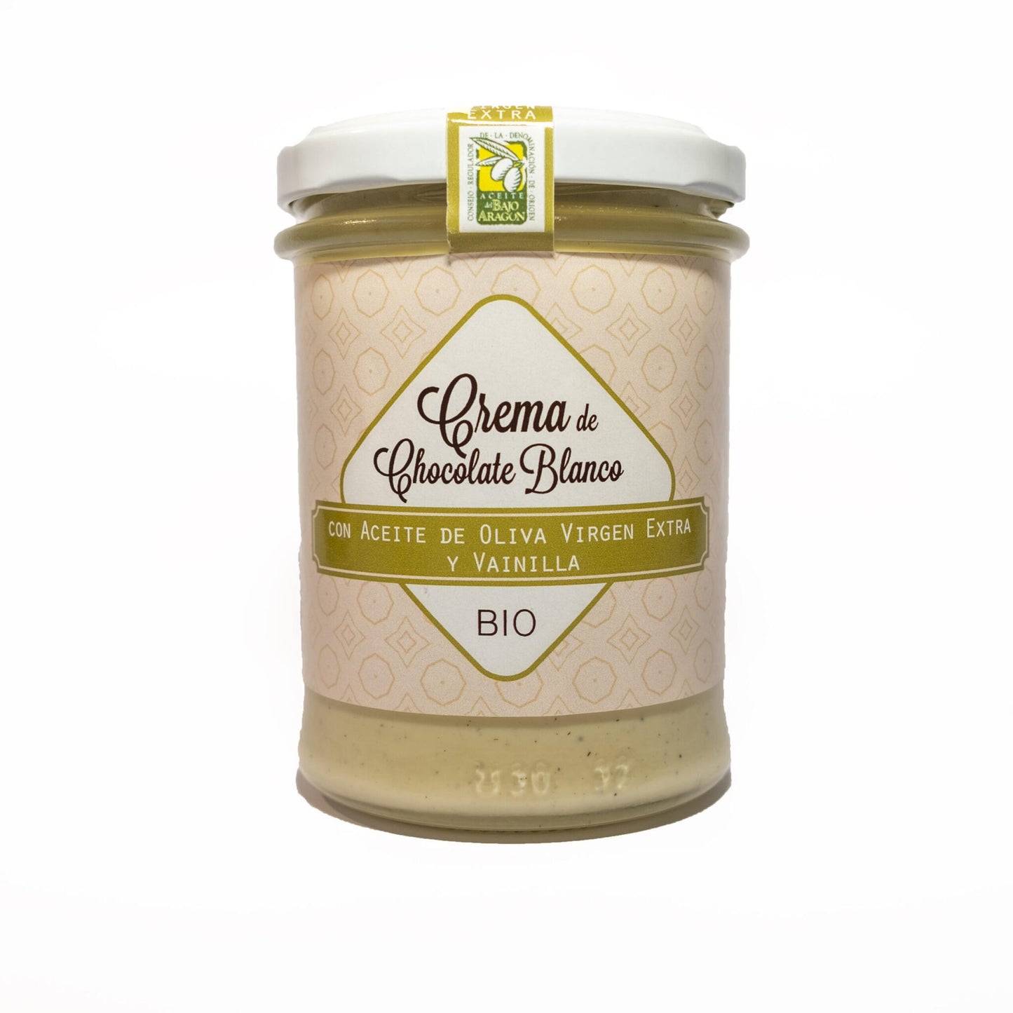 Crema Bio de chocolate blanco para untar. Con A.o.v.e variedad empeltre y vainilla_0