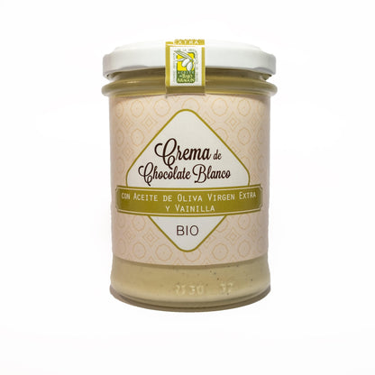 Crema Bio de chocolate blanco para untar. Con A.o.v.e variedad empeltre y vainilla_0