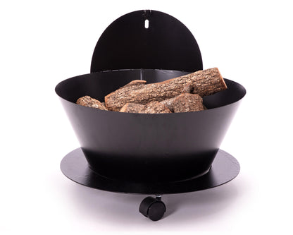 Cubo porta leña con tapa y ruedas en acero negro_1