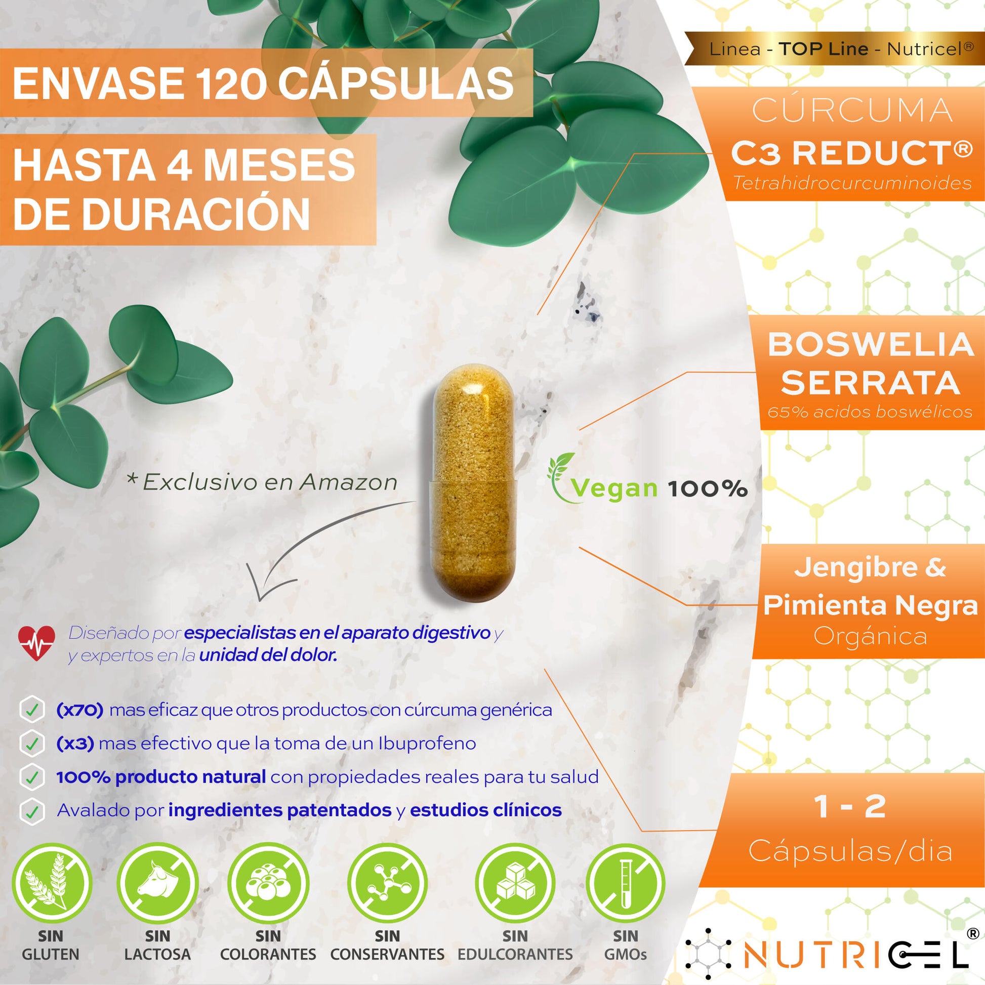 Curcuma C3 Plus Patentada C3 Reduct® + Boswelia Serrata - 120 Cápsulas - Nutricel_3