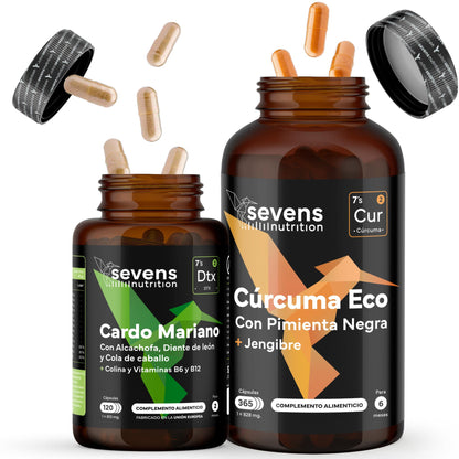 Detox Natural Con Cardo Mariano + Cúrcuma Eco. Sevens Nutrition. Detox Hepático, Digestivo Y Antiinflamatorio Natural_0