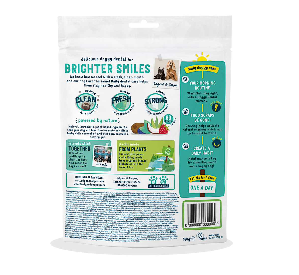 Dental de fresa y menta para perro adulto Edgard & Cooper 175 g