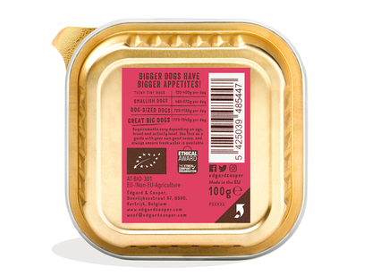 Tarrina de comida para perros con ternera orgánica sin cereales | Edgard & Cooper 100 g