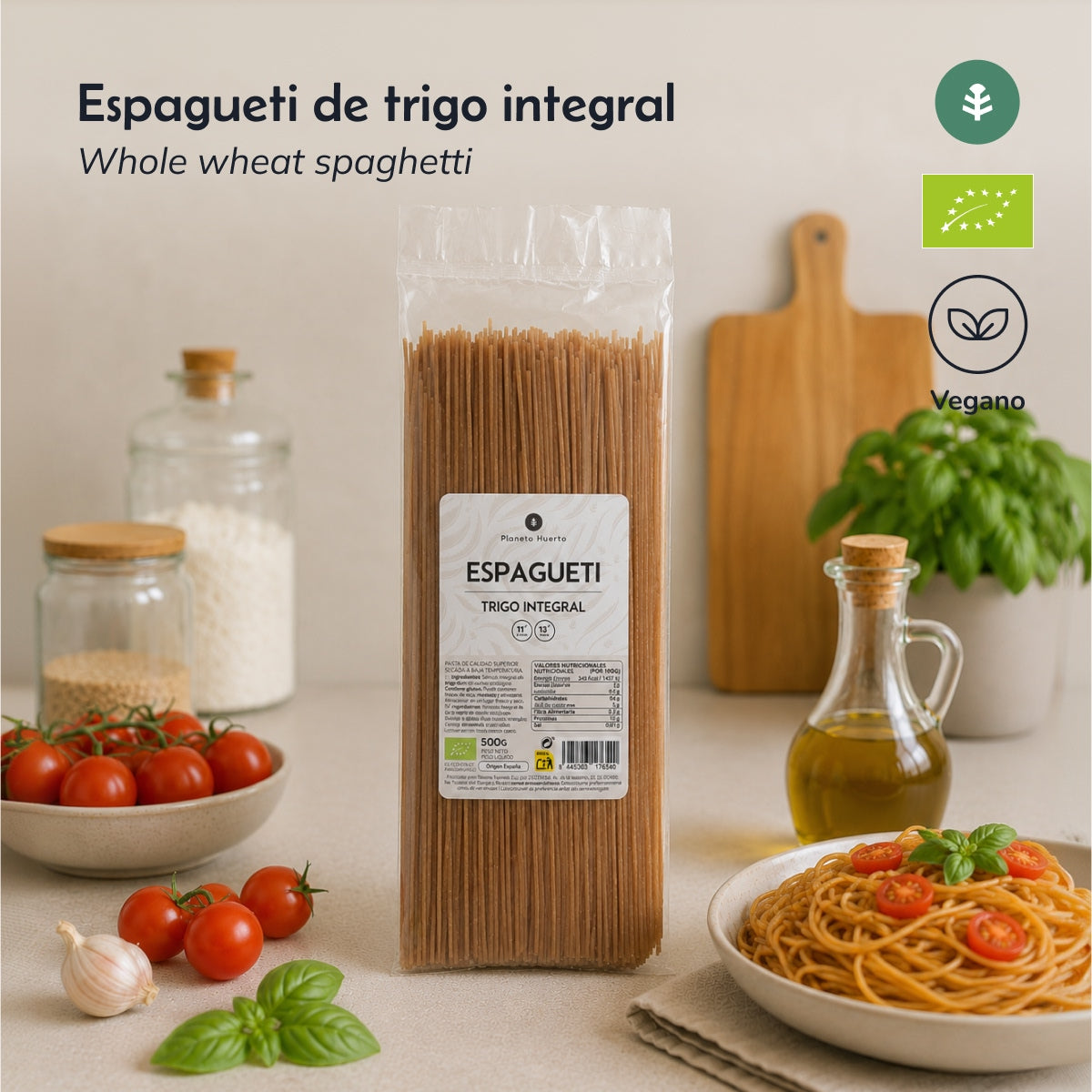 Espagueti de trigo integral ECO Planeta Huerto 500 g