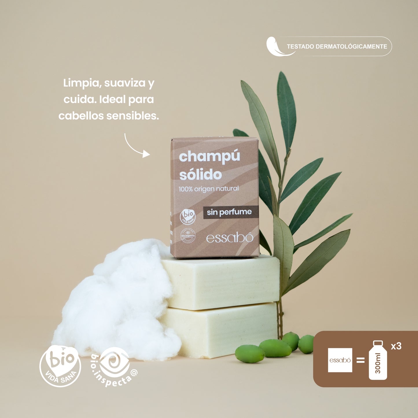 Champú sólido sin perfume Essabó 100 g