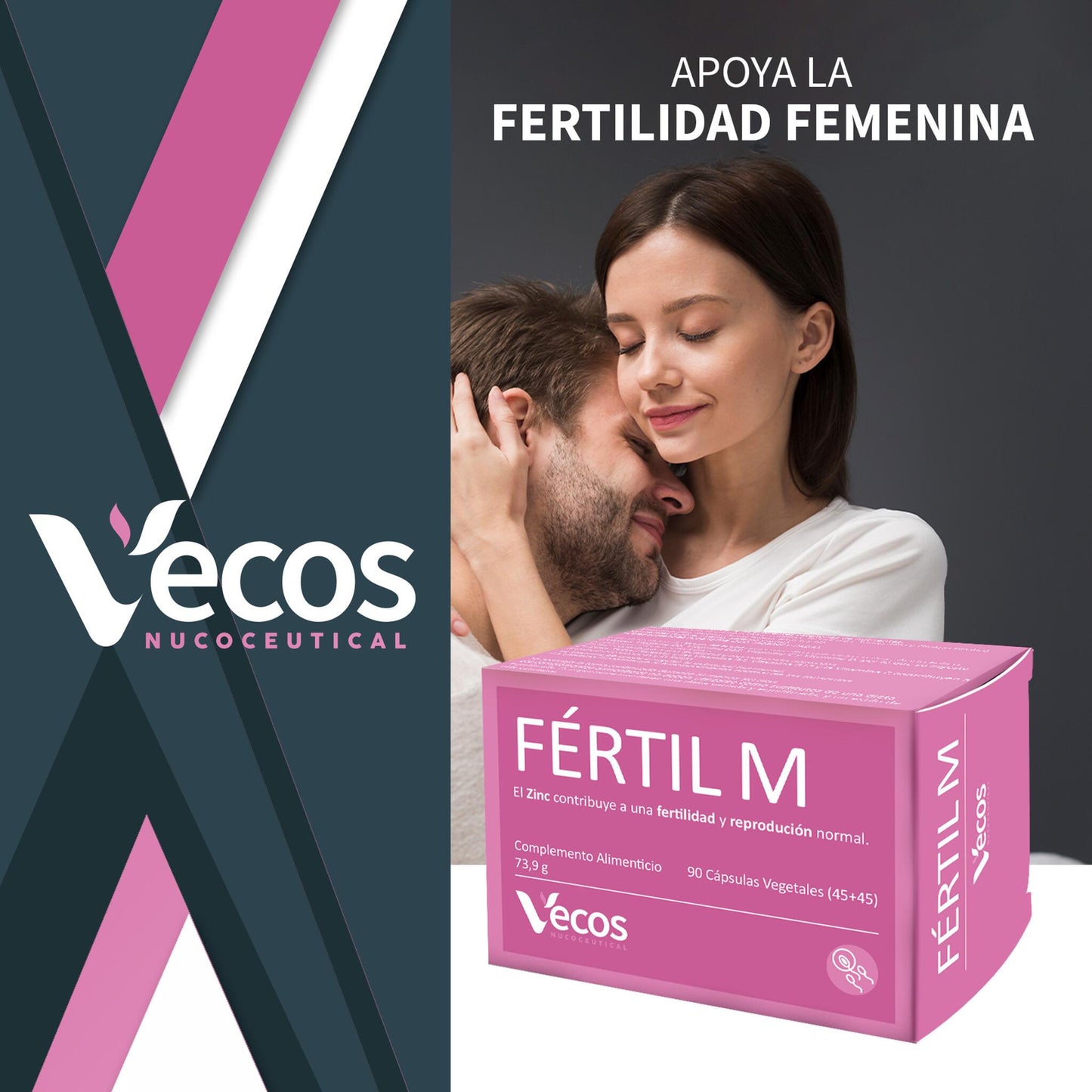 Fértil M VECOS (45+45 cápsulas) | Fertilidad femenina, preconcepción y regulador hormonal | Inositol y Folato | CoQ10+B6_1