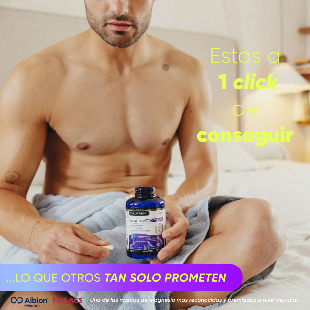 Magnesio Bisglicinato Albion® TRAACS® + Vitamina B6 Nutricel 180 cápsulas