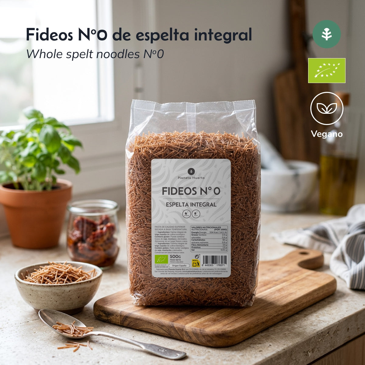 Fideos nº0 de espelta integral ECO Planeta Huerto 500gr