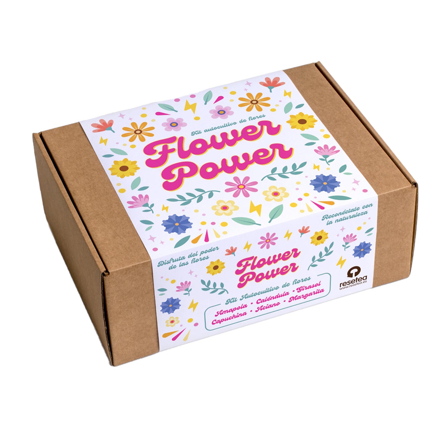 Flower Power Kit Cultivo Flores Amapola, Caléndula, Girasol, Capuchina, Aciano y Margarita - Resetea_0