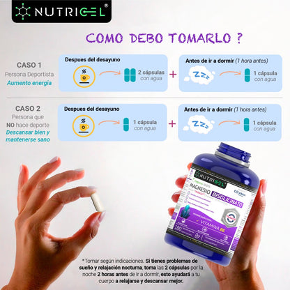 Magnesio Bisglicinato Albion® TRAACS® + Vitamina B6 Nutricel 180 cápsulas
