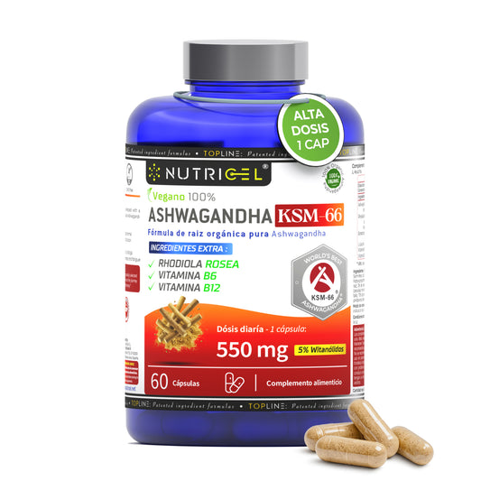 Ashwagandha KSM-66® 550mg 5% Witanólidos + Rhodiola Nutricel 60 cápsulas