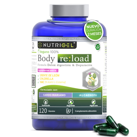 Body Reload Cardo Mariano 80% Silimarina + NAC + Alcachofa Nutricel 120 cápsulas
