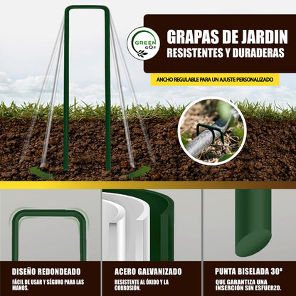 GREEN GOF 100 Grapas Verdes Para Cesped Artificial, Malla Antihierba Y Jardin. Acero Galvanizado, 15x4cm, Ø3mm._1