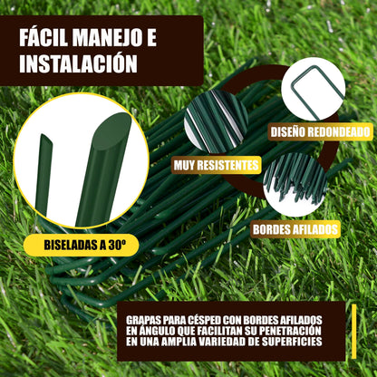 GREEN GOF 200 Grapas Verdes Para Cesped Artificial, Malla Antihierba Y Jardin. Acero Galvanizado, 15x4cm, Ø3mm._2