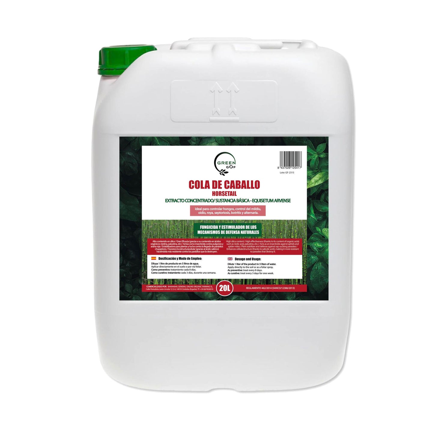 GREEN GOF Cola De Caballo, 20L. Fungicida, Bioestimulante, Orgánico y 100% Natural. Preventivo y Curativo._0