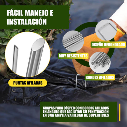 GREEN GOF Grapas Para Malla Antihierba, Cesped Artificial Y Jardin, 100unds. Acero Galvanizado, 15x4cm, Ø3mm._2