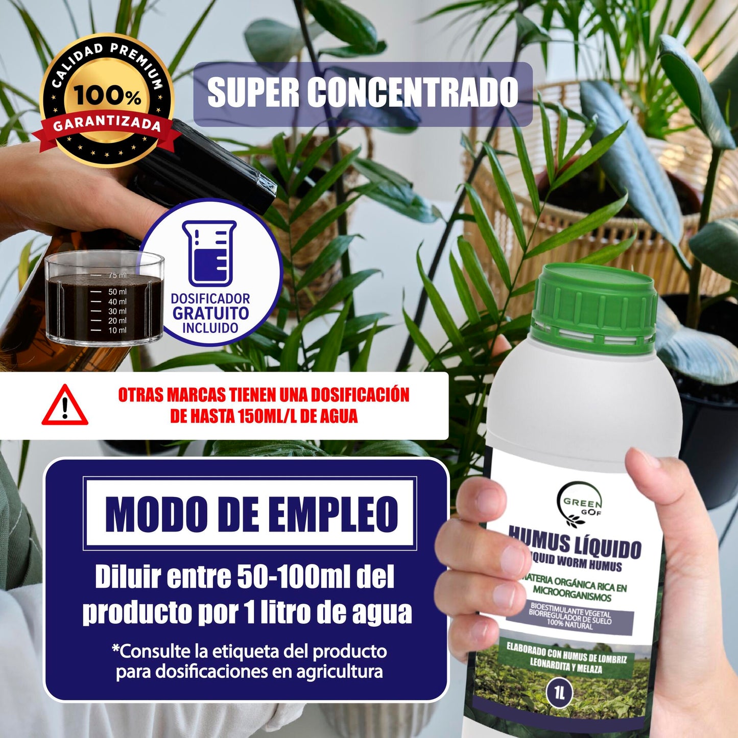 GREEN GOF Humus Líquido De Lombriz Premium 1l. Enriquecido Con Leonardita Y Melaza. Fertilizante Rico En Microorganismos_3