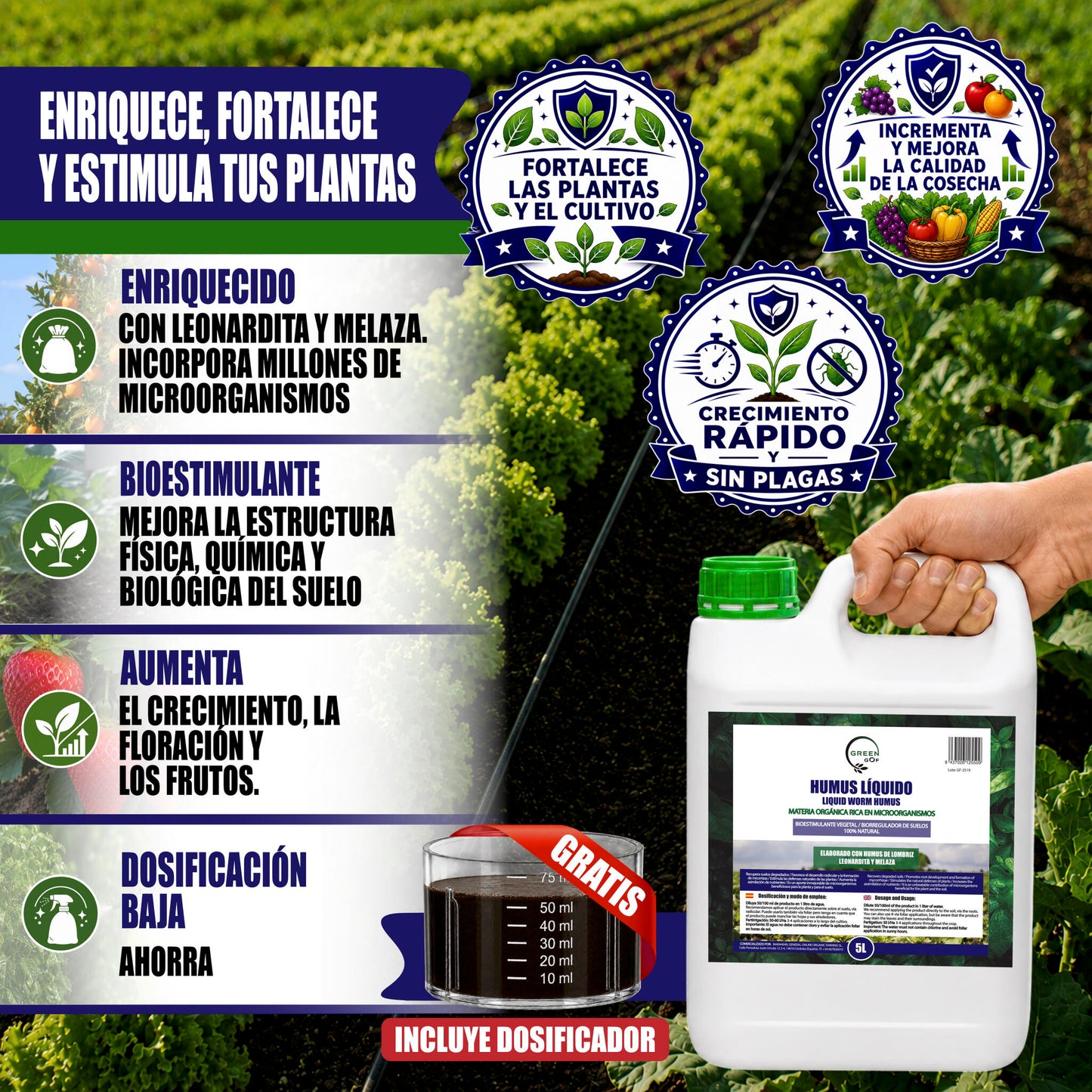 GREEN GOF Humus Líquido De Lombriz Premium 5l. Enriquecido Con Leonardita Y Melaza. Fertilizante Rico En Microorganismos_1