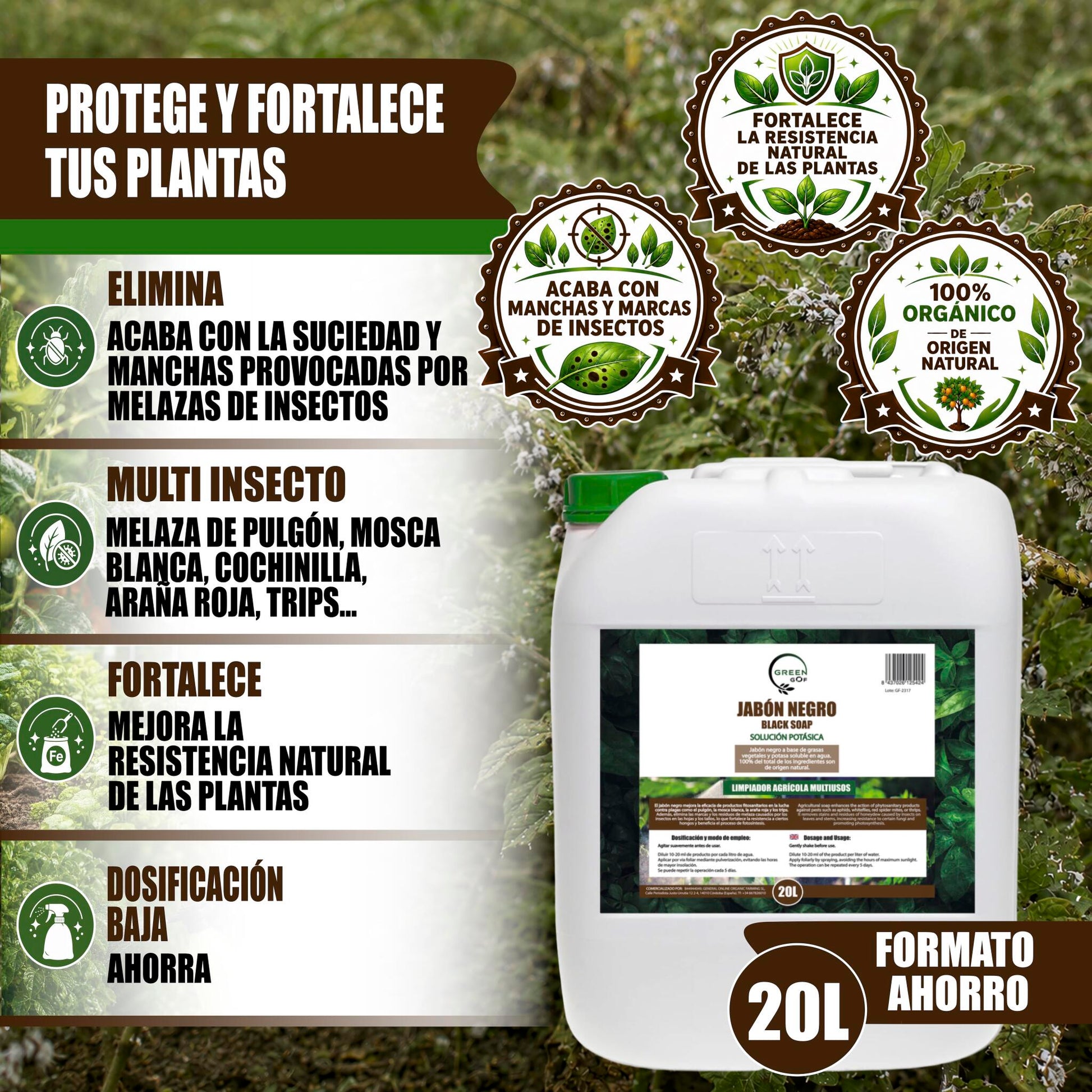GREEN GOF Jabón Potásico Premium, 20L. Concentrado - Hongos Y Plagas - Actúa Por Contacto._1