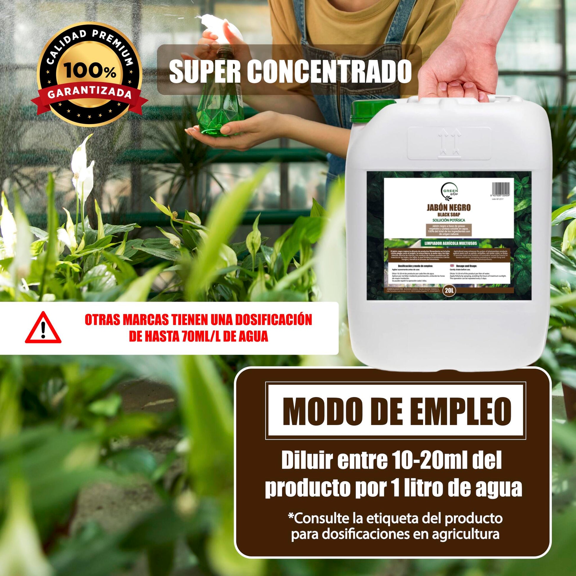 GREEN GOF Jabón Potásico Premium, 20L. Concentrado - Hongos Y Plagas - Actúa Por Contacto._4