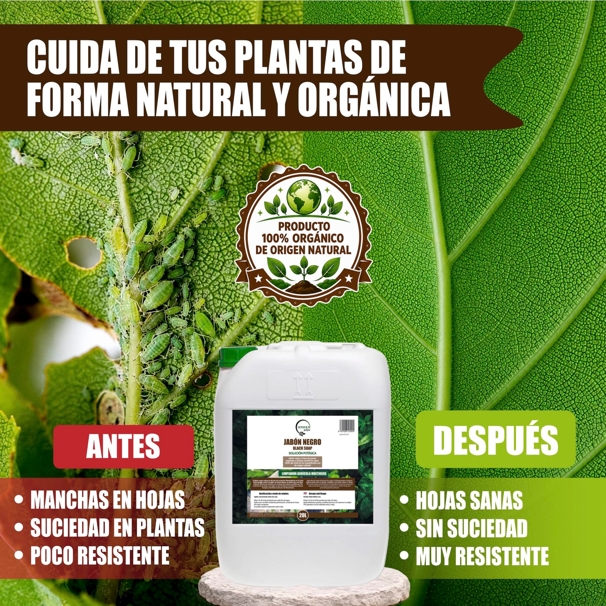 GREEN GOF Jabón Potásico Premium, 20L. Concentrado - Hongos Y Plagas - Actúa Por Contacto._5
