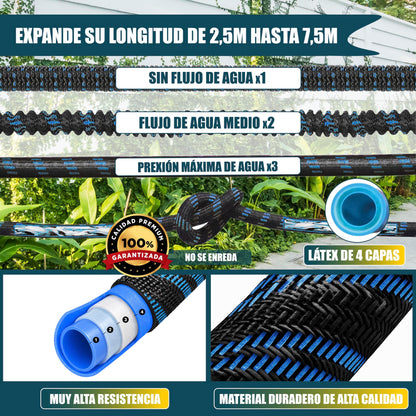 GREEN GOF Manguera De Jardín Premium 7,5m. 10 Funciones Pulverización, Ligera, Extensible. Alta Resistencia. Azul._2