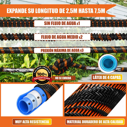 GREEN GOF Manguera De Jardín Premium 7,5m. 10 Funciones Pulverización, Ligera, Extensible. Alta Resistencia. Naranja._2