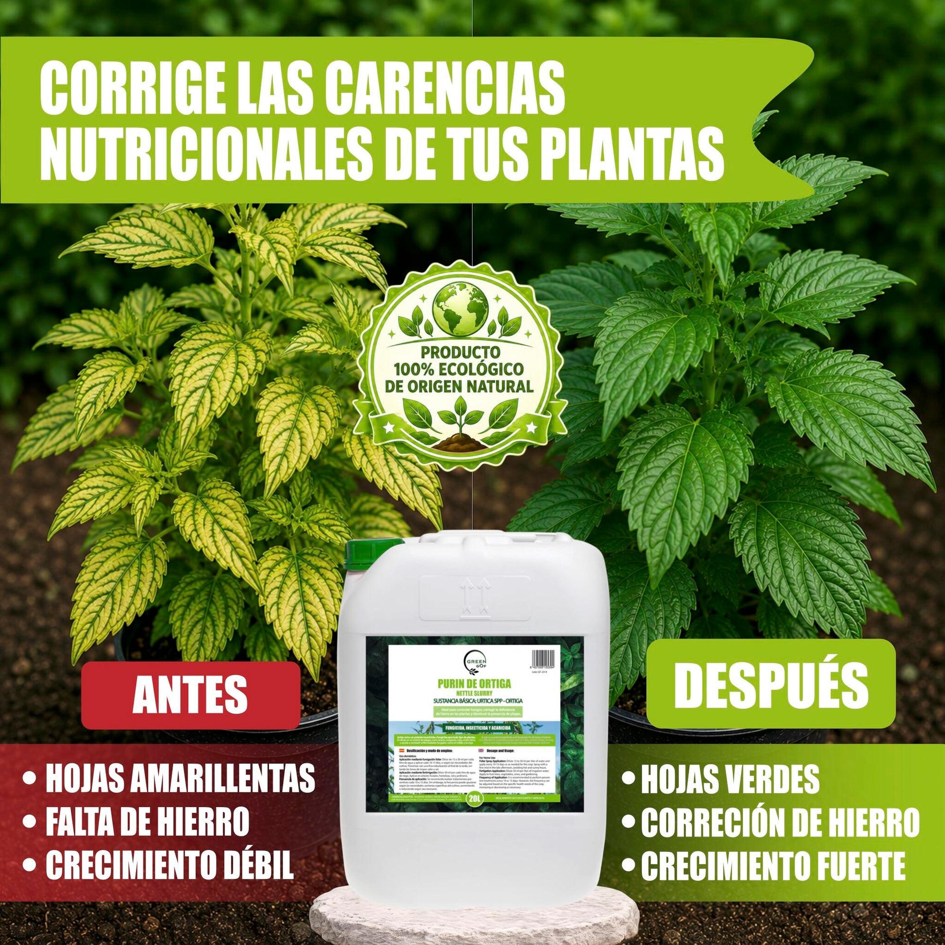 GREEN GOF Purin De Ortiga, 20L. Insecticida, Fungicida, Acaricida. Orgánico y 100% Natural. Curativo y Preventivo._5