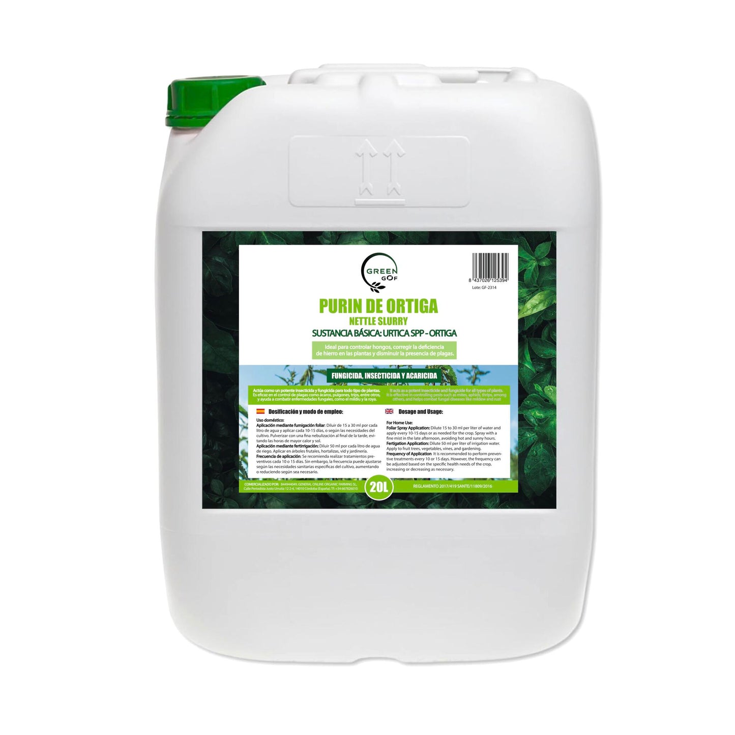 GREEN GOF Purin De Ortiga, 20L. Insecticida, Fungicida, Acaricida. Orgánico y 100% Natural. Curativo y Preventivo._0