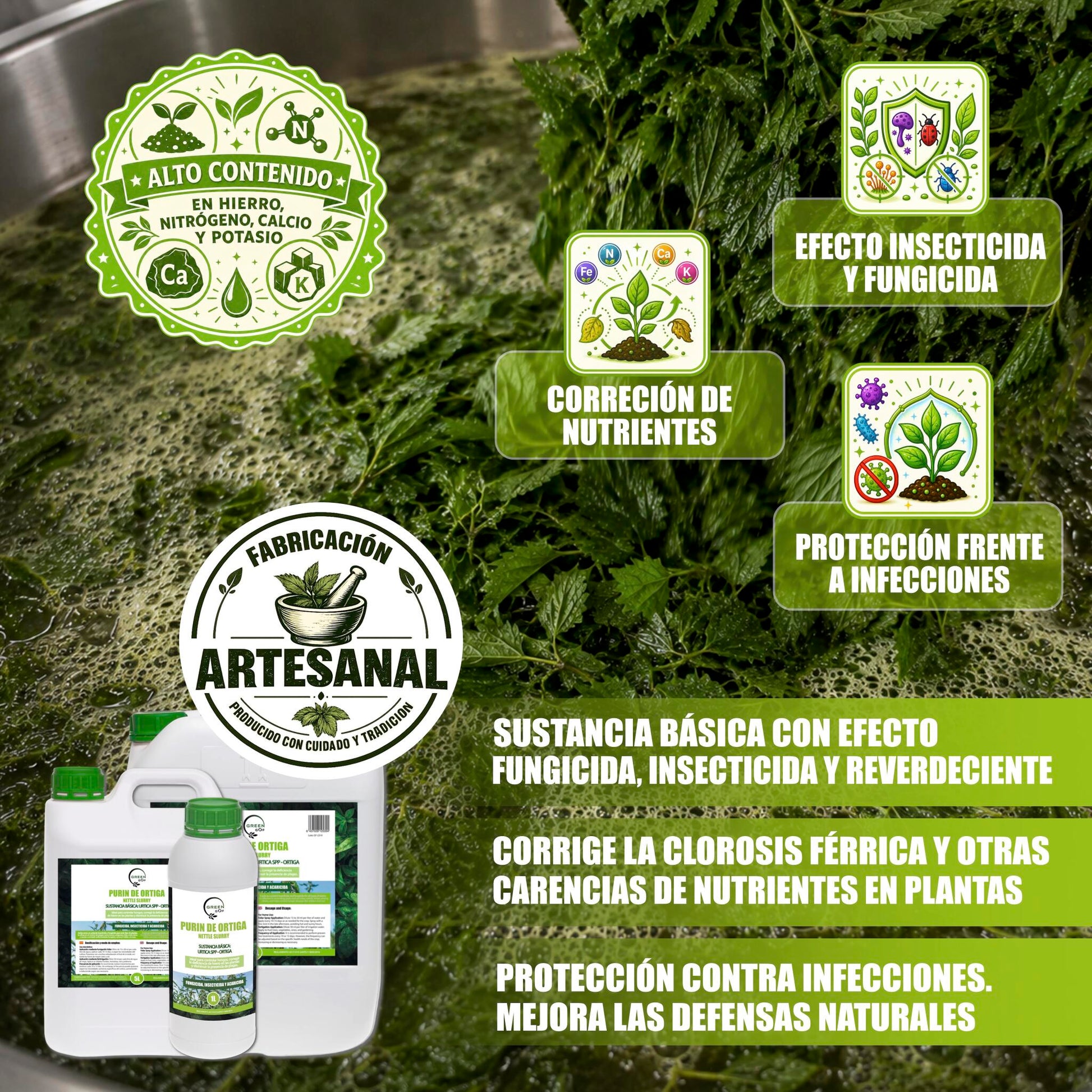 GREEN GOF Purin De Ortiga, 5L. Insecticida, Fungicida, Acaricida. Orgánico y 100% Natural. Curativo y Preventivo._2