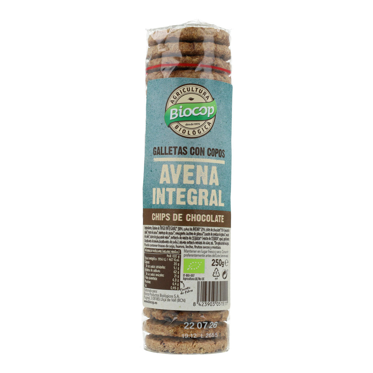 Galletas Copos de Avena Integral con Chips de Choco BIO Biocop 250 g