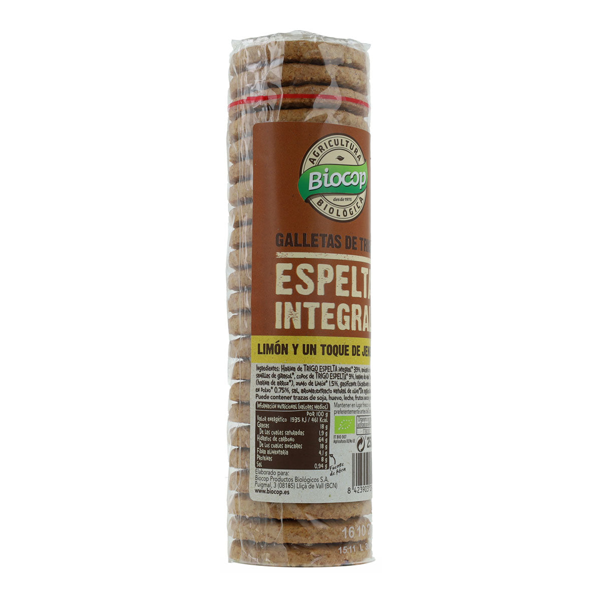 Galleta de Espelta Integral, Jengibre y Limón Biocop 250g