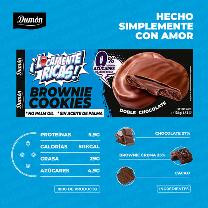 Galletas Brownie Doble Chocolate 128gr -Dumón Snack Proteico Sin Azúcares Añadidos- Pack De 14 Unidades_2