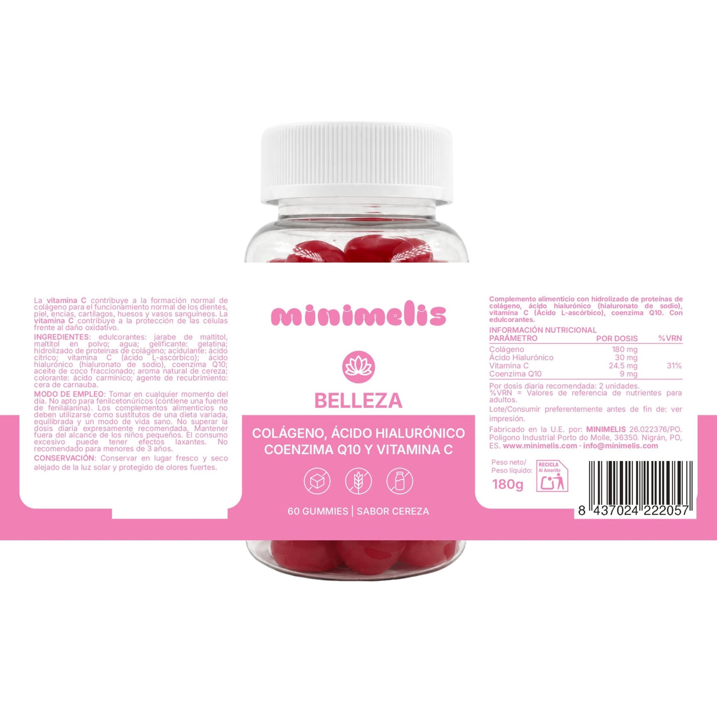 Gominolas Para El Cuidado De La Piel Colageno Ac. Hialurónico Q10 Sabor Cereza 60 Ud_2