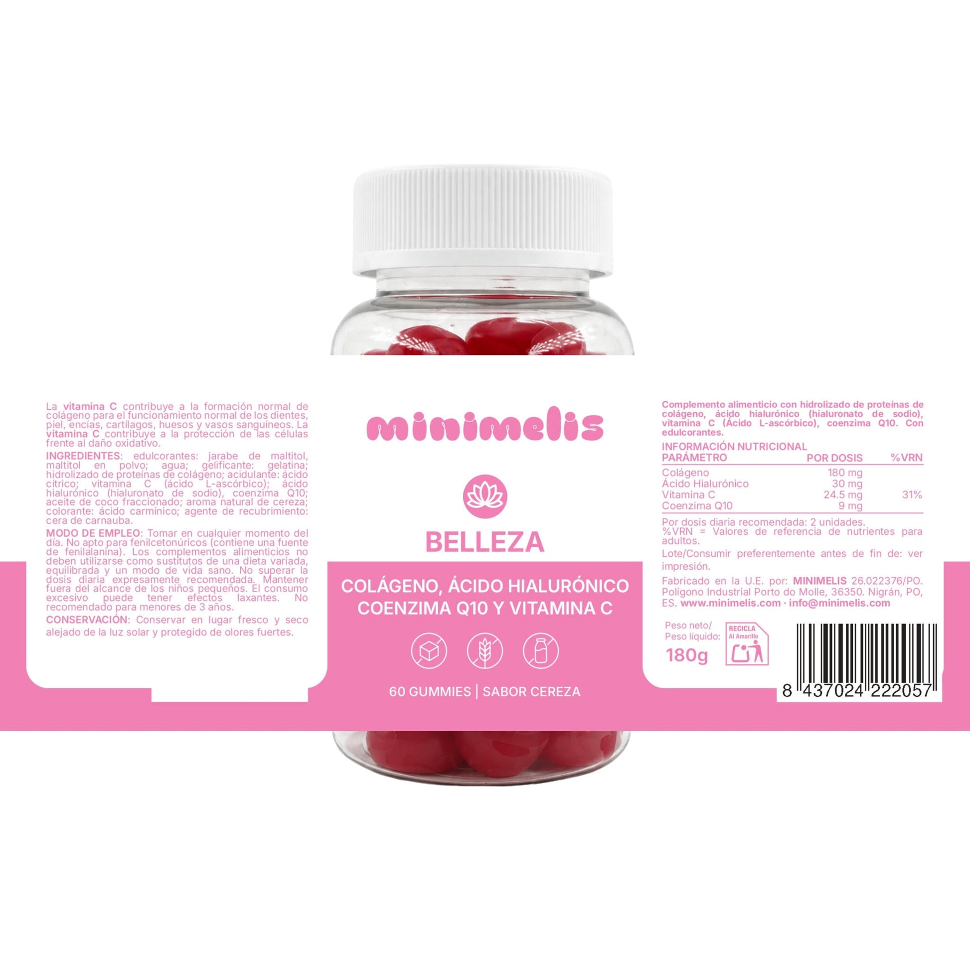 Gominolas Para El Cuidado De La Piel Colageno Ac. Hialurónico Q10 Sabor Cereza 60 Ud_2
