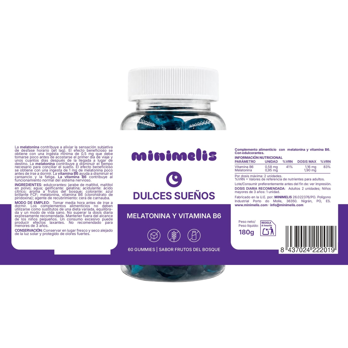 Gominolas Para Mejorar El Sueño Melatonina Sabor Frutos Del Bosque 60 Unidades 1,90 Mg Por Dosis_2