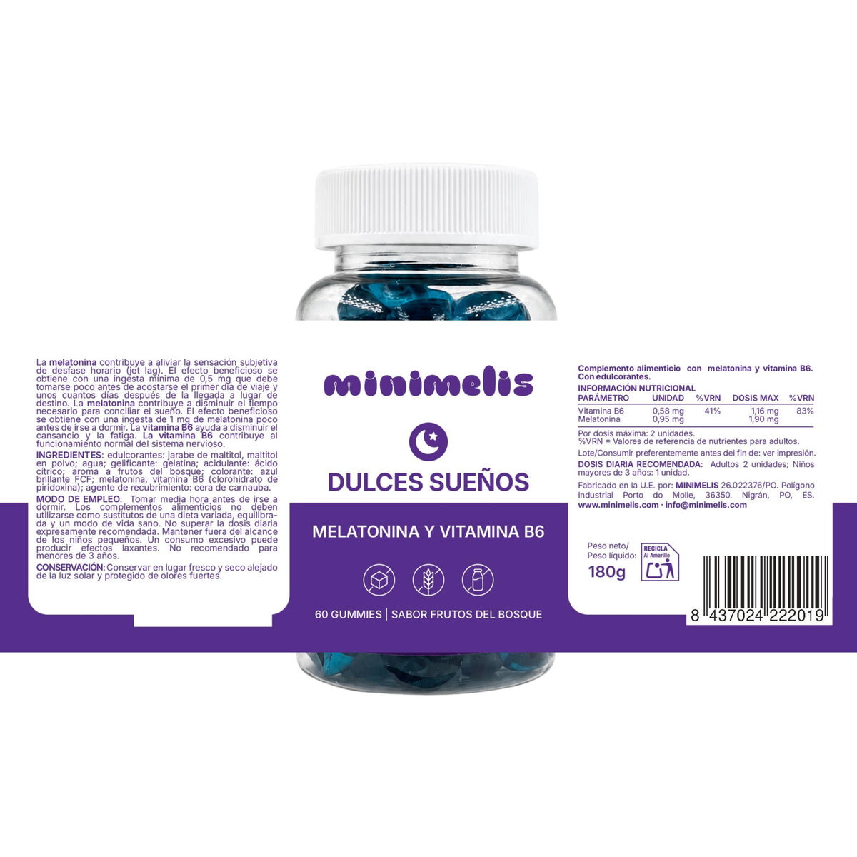 Gominolas Para Mejorar El Sueño Melatonina Sabor Frutos Del Bosque 60 Unidades 1,90 Mg Por Dosis_2