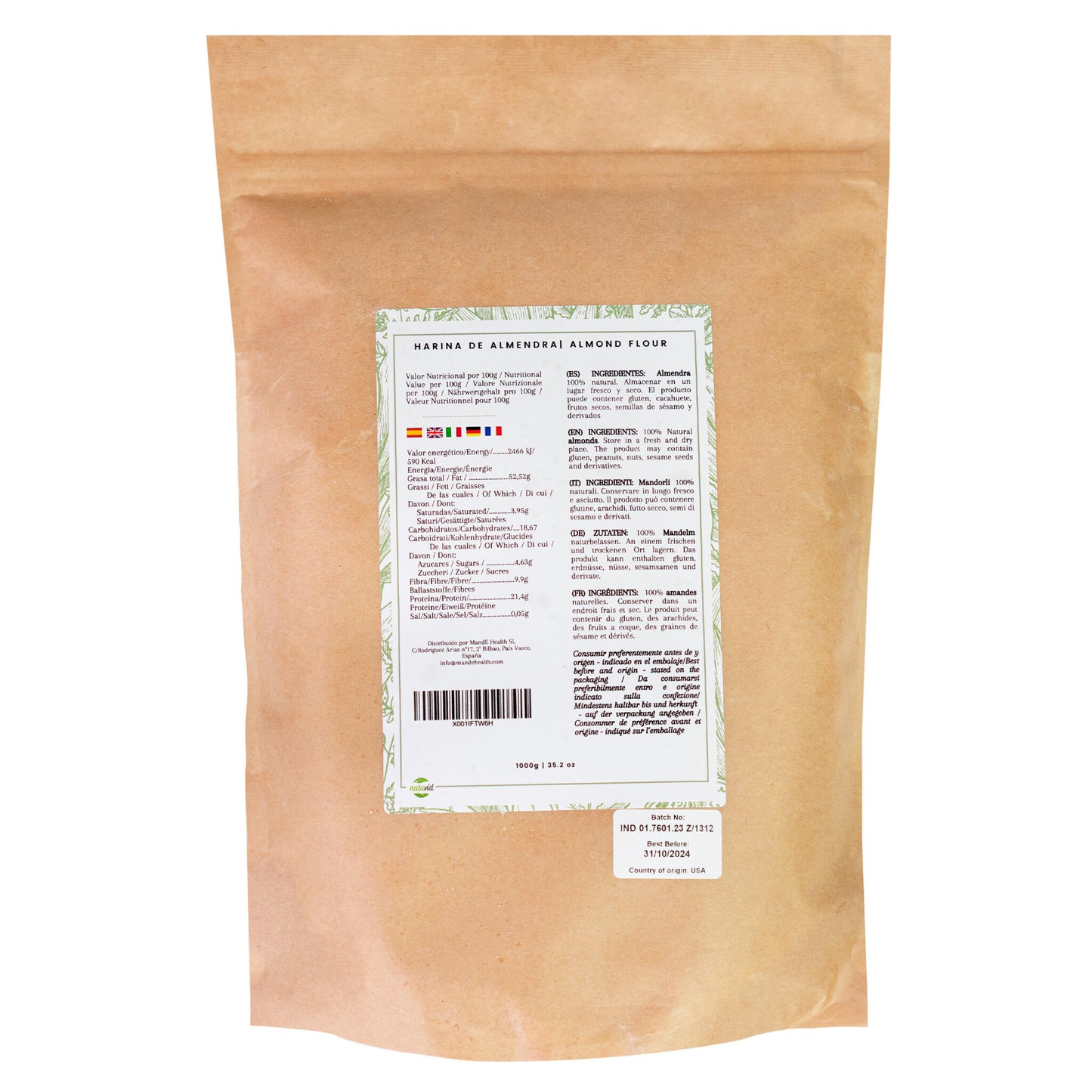 Harina De Almendra Natural Extrafina 1kg Origen California_1