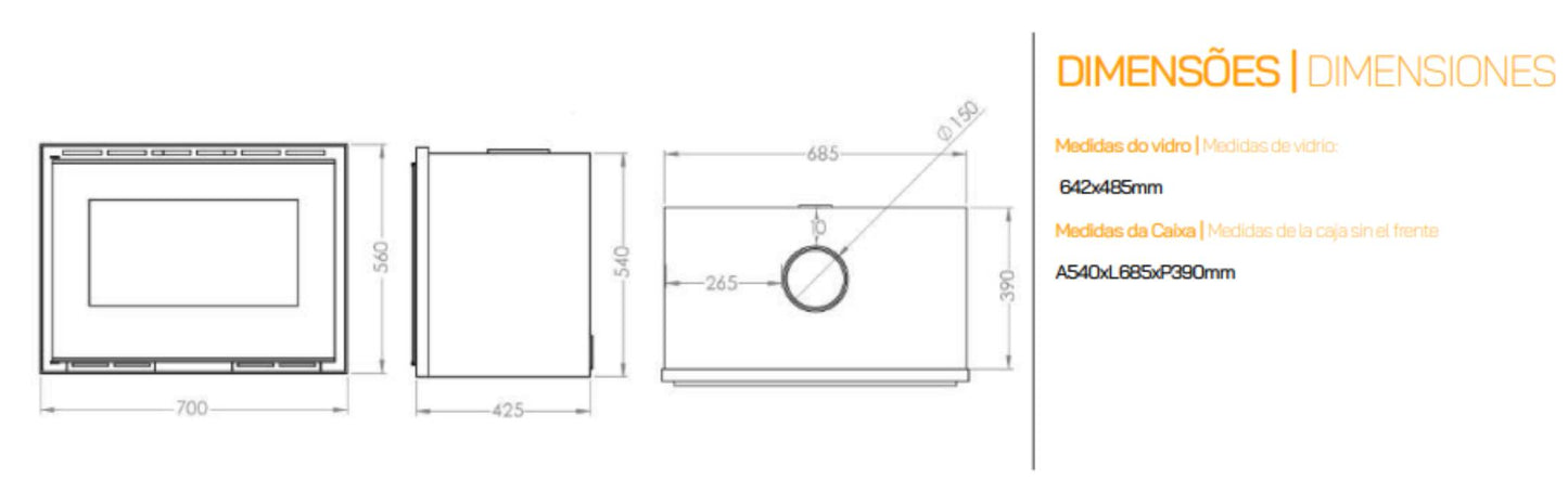 Insertables Con Ventilación A Leña Metlor Modelo Elos 70 Vitrus_2