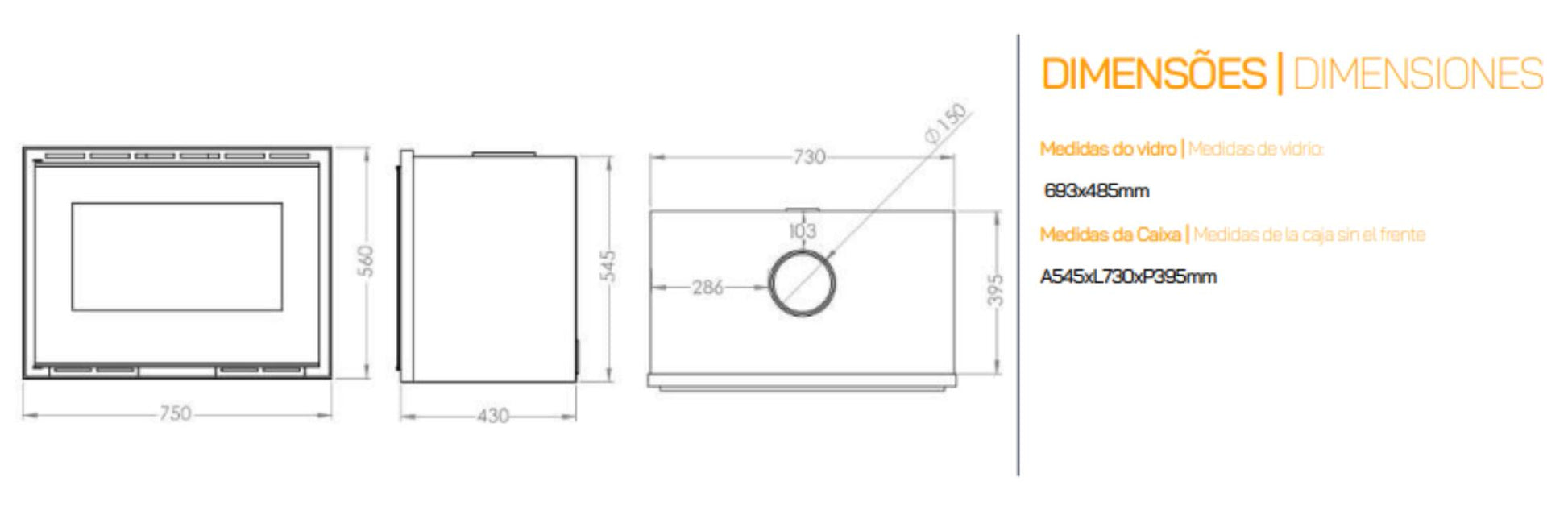 Insertables Con Ventilación A Leña Metlor Modelo Elos 75 Vitrus_2