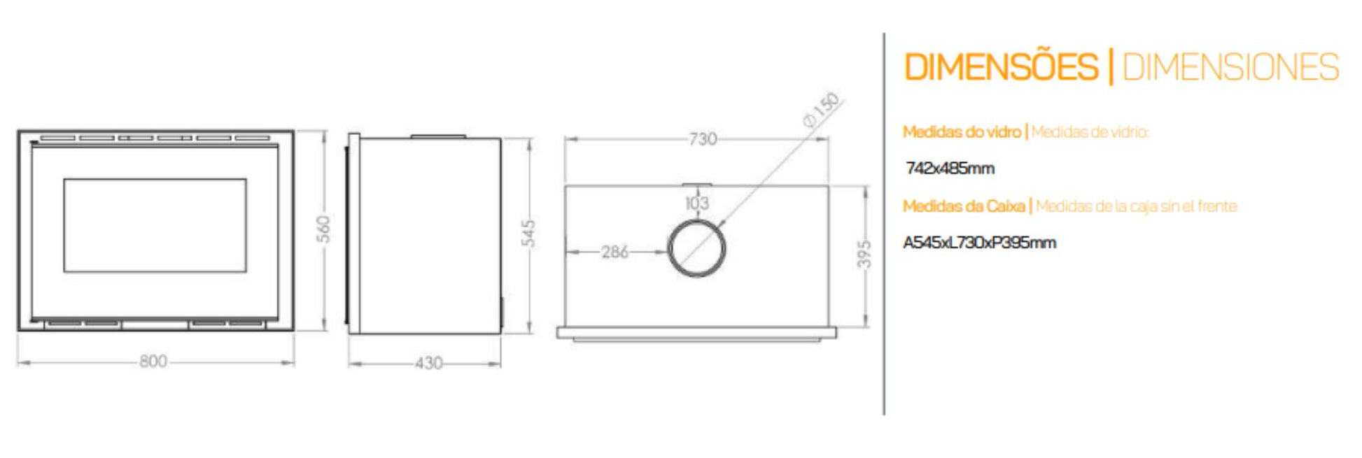 Insertables Con Ventilación A Leña Metlor Modelo Elos 80 Vitrus_2